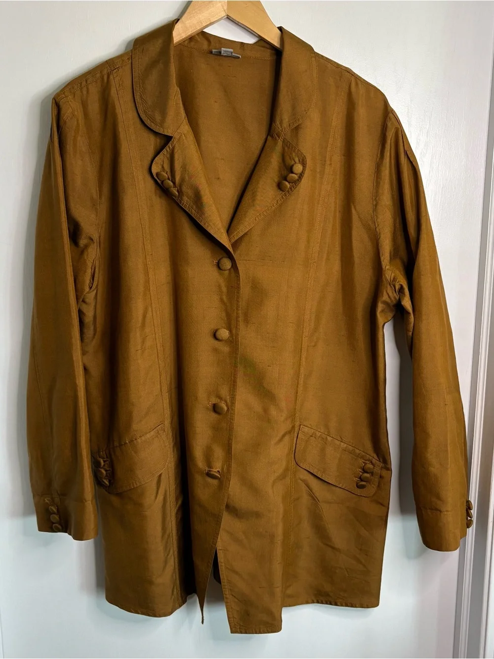J. Jill Silk Button Front Jacket Bronze XL Pockets Mid-Length Vintage Lagenlook - Picture 1 of 10